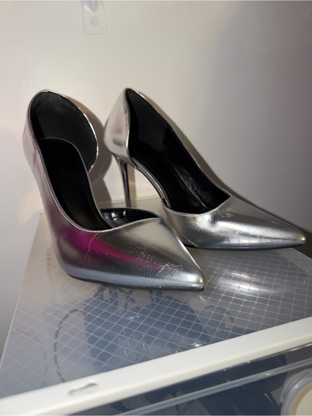SHEIN Metallic Silver Pointed-Toe Stiletto Pumps